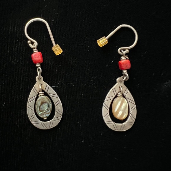 Silpada Sterling Silver Abalone and Coral Southwest Dangle Earrings W2168 - Picture 4 of 7